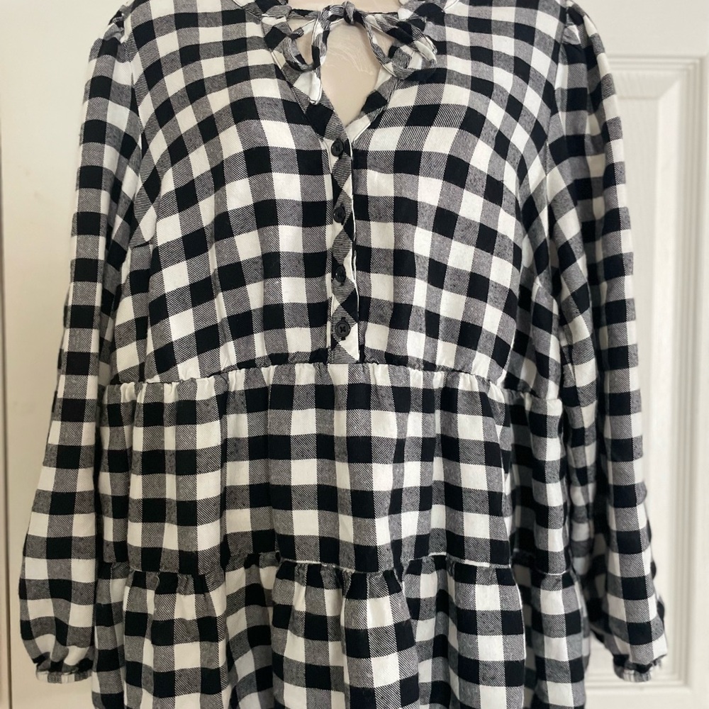 Torrid Checkered Black‎ and White Blouse